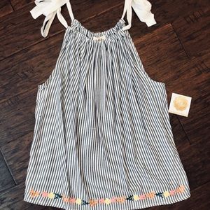 Striped Embroidered Top NWT